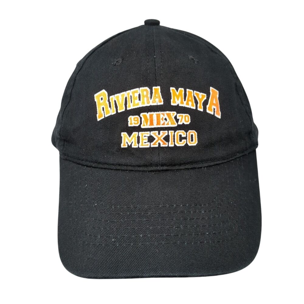 Riviera Maya 1970 Mexico Strapback Hat Black One Size Adjustable Caribbean Side